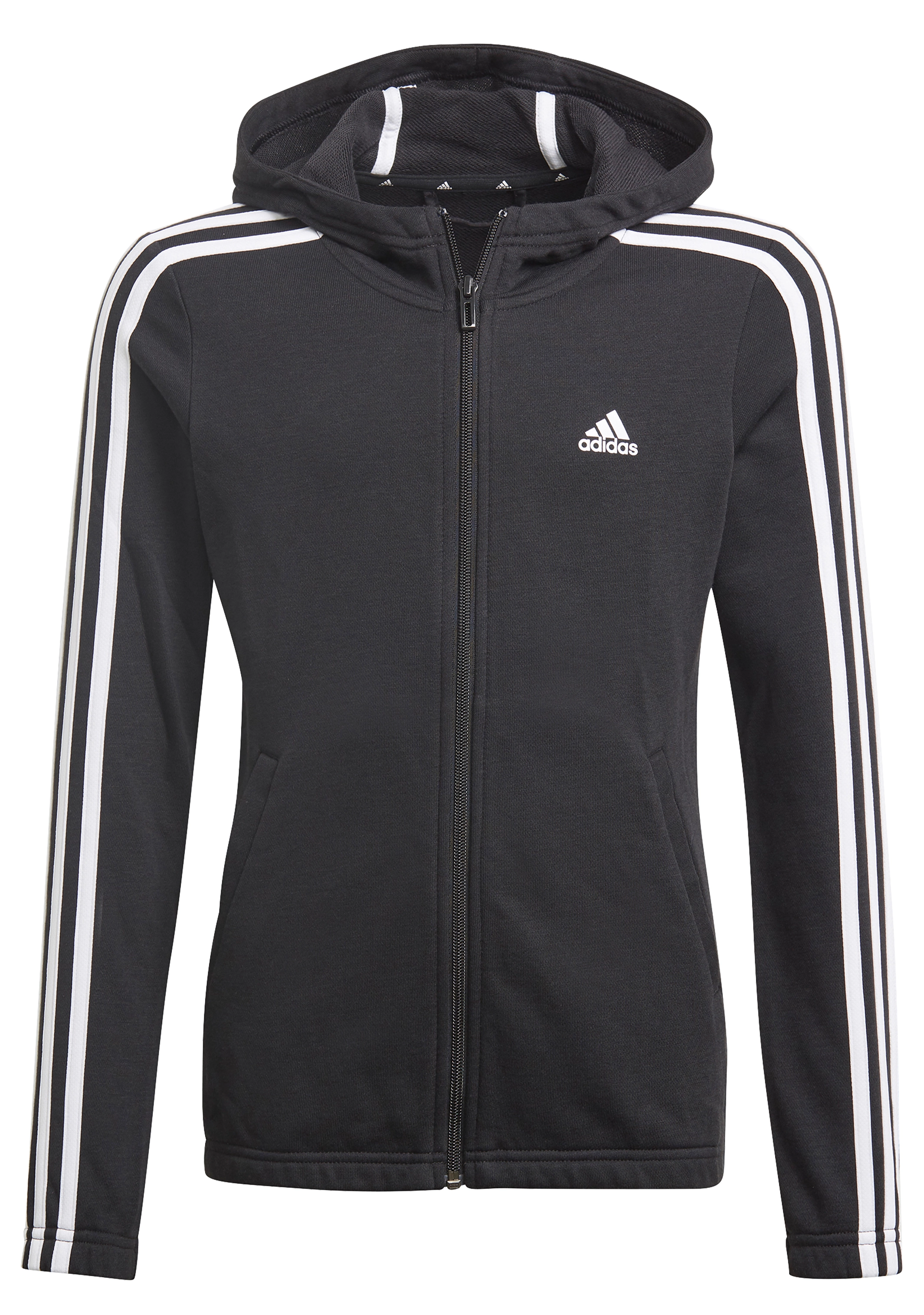 Adidas Girls Essentials 3 Stripe Full Zip Hoodie