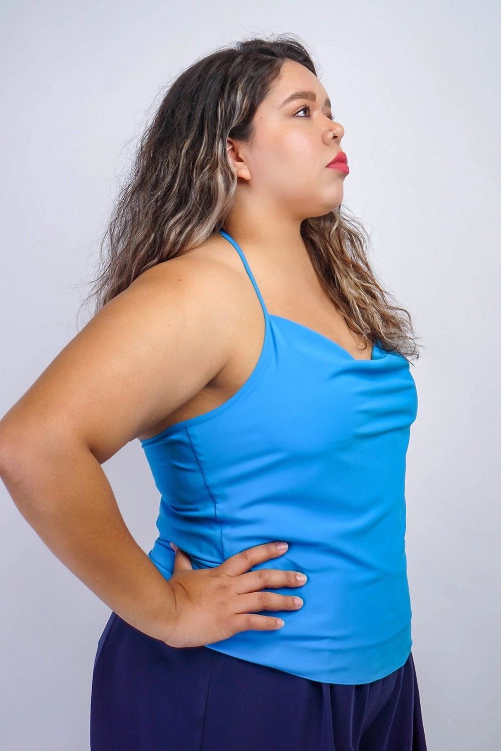 Azure Blue Colina Cowl Neck Top