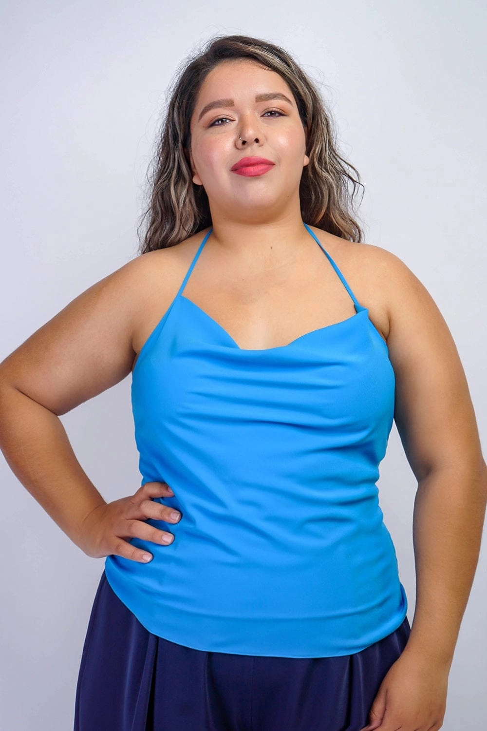 Azure Blue Colina Cowl Neck Top
