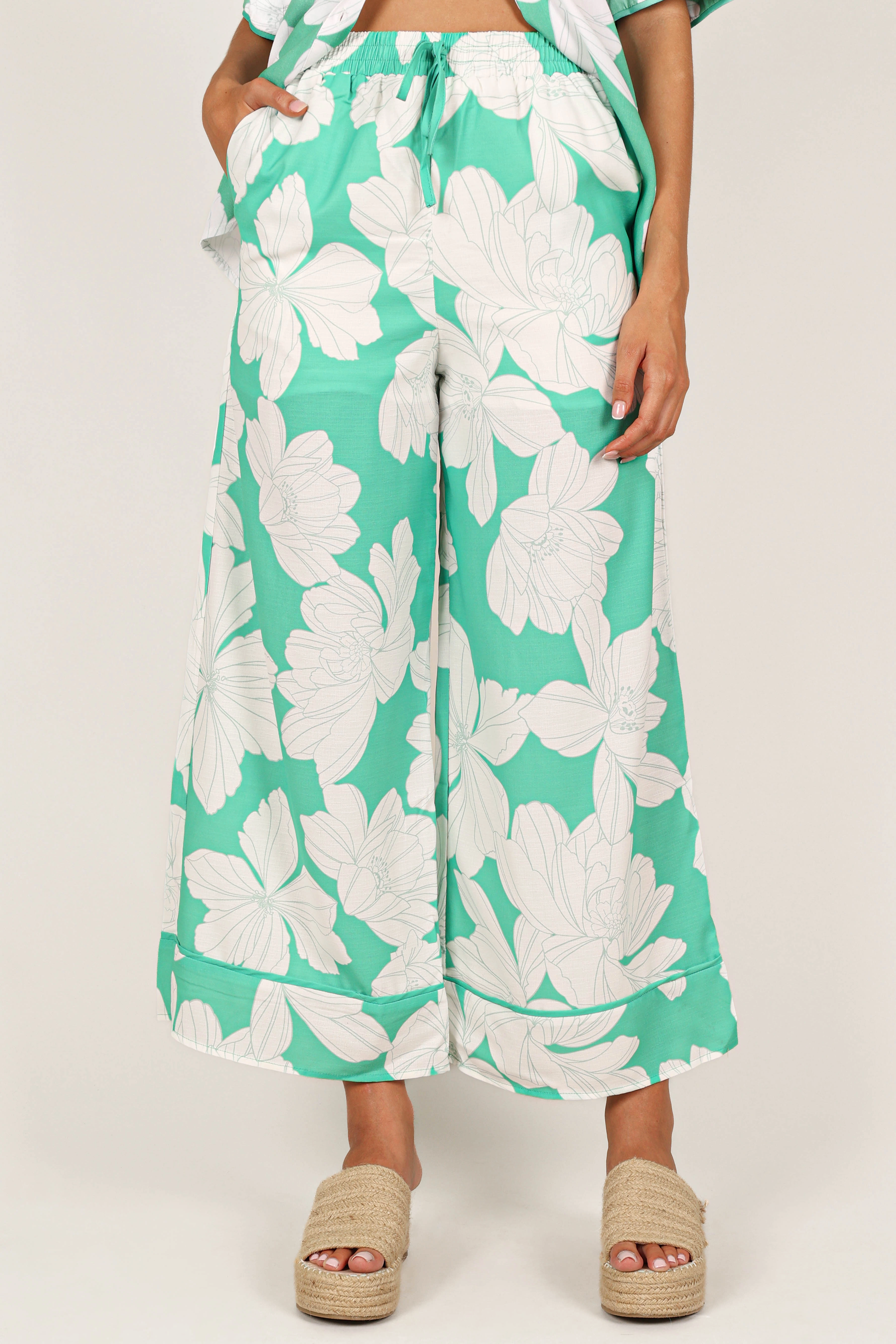 Bentley Wide Leg Pant - Green Floral