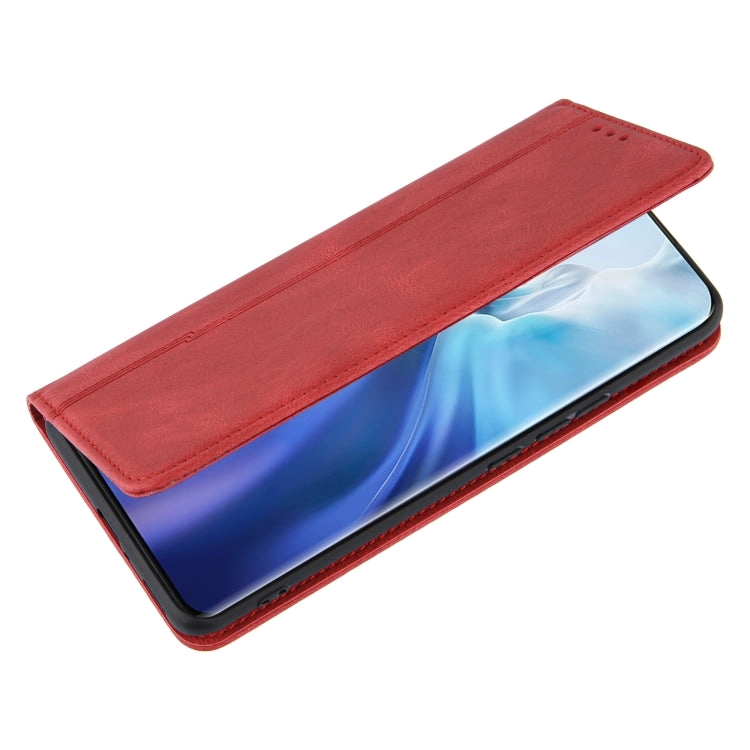 For Xiaomi Mi 11 Skin Feel Pressure Line Magnetic Horizontal Flip Leather Case with Holder