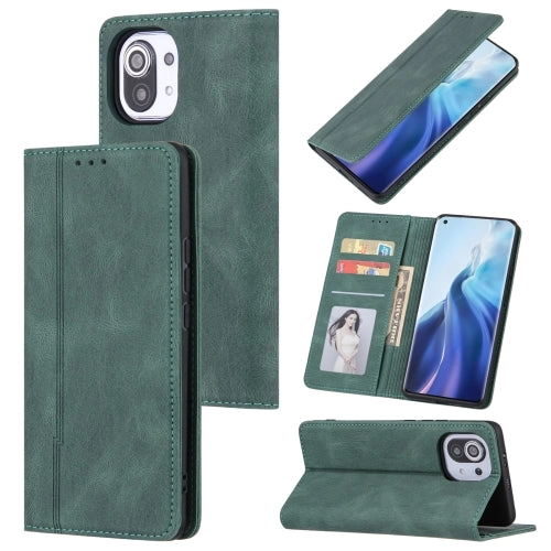 For Xiaomi Mi 11 Skin Feel Pressure Line Magnetic Horizontal Flip Leather Case with Holder