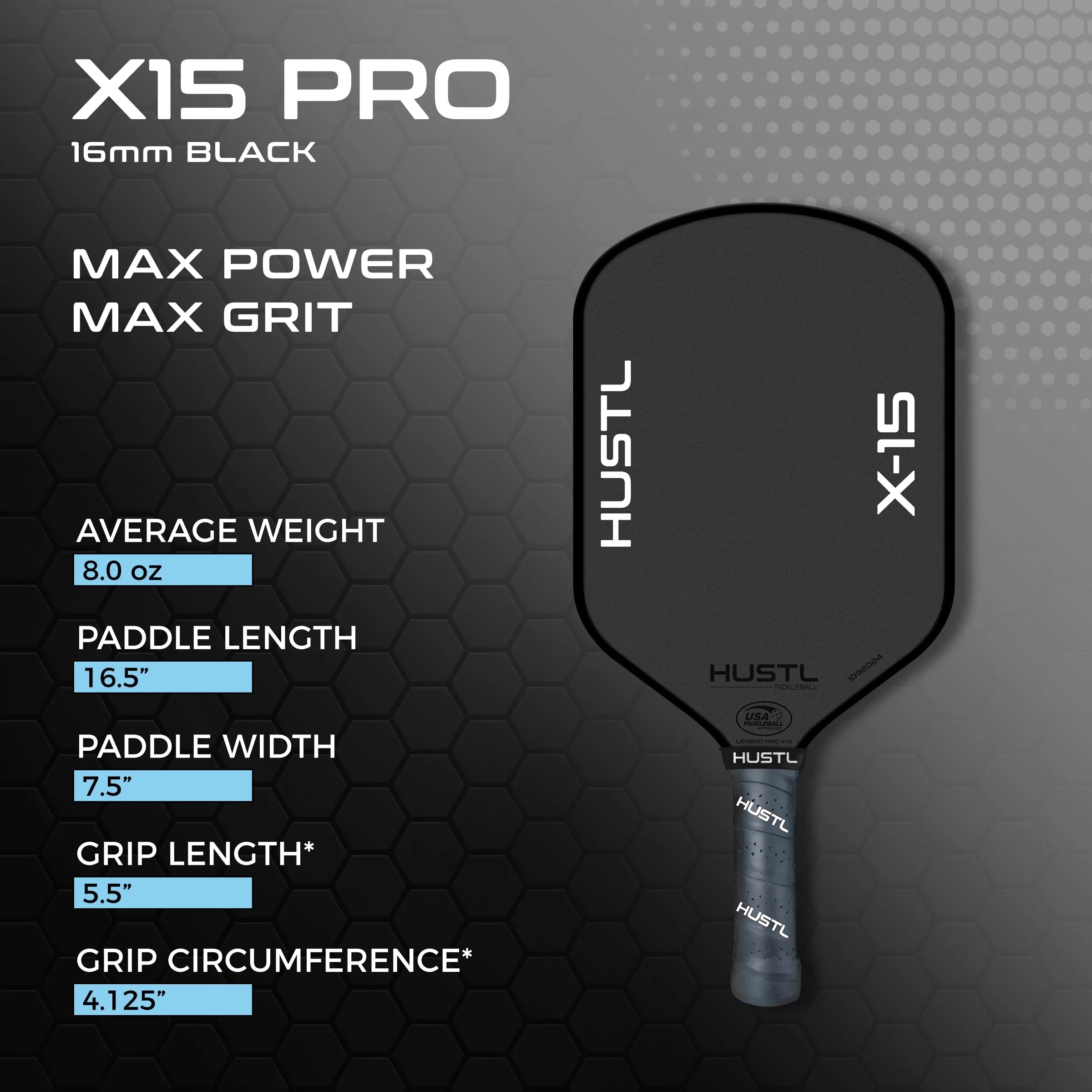 HUSTL X15 PRO 16mm Raw Carbon Gen 3 Pickleball Paddle