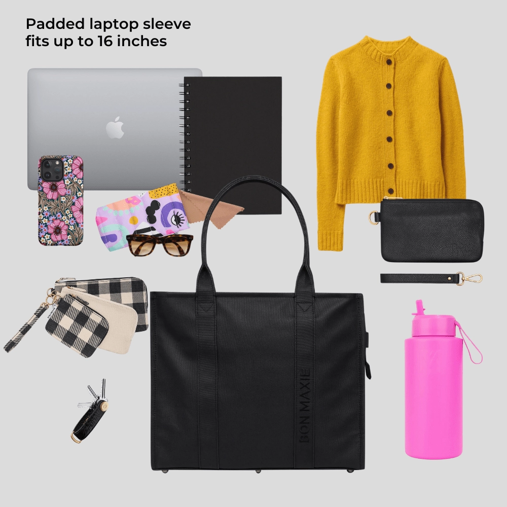 Large Bon Vivant Structured Tote Bag -- Black Gingham