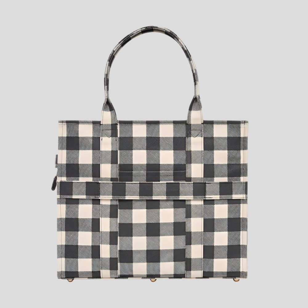 Large Bon Vivant Structured Tote Bag -- Black Gingham
