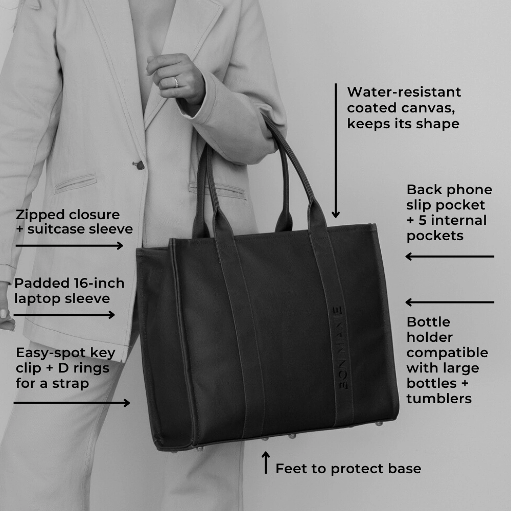 Large Bon Vivant Structured Tote Bag -- Black Gingham