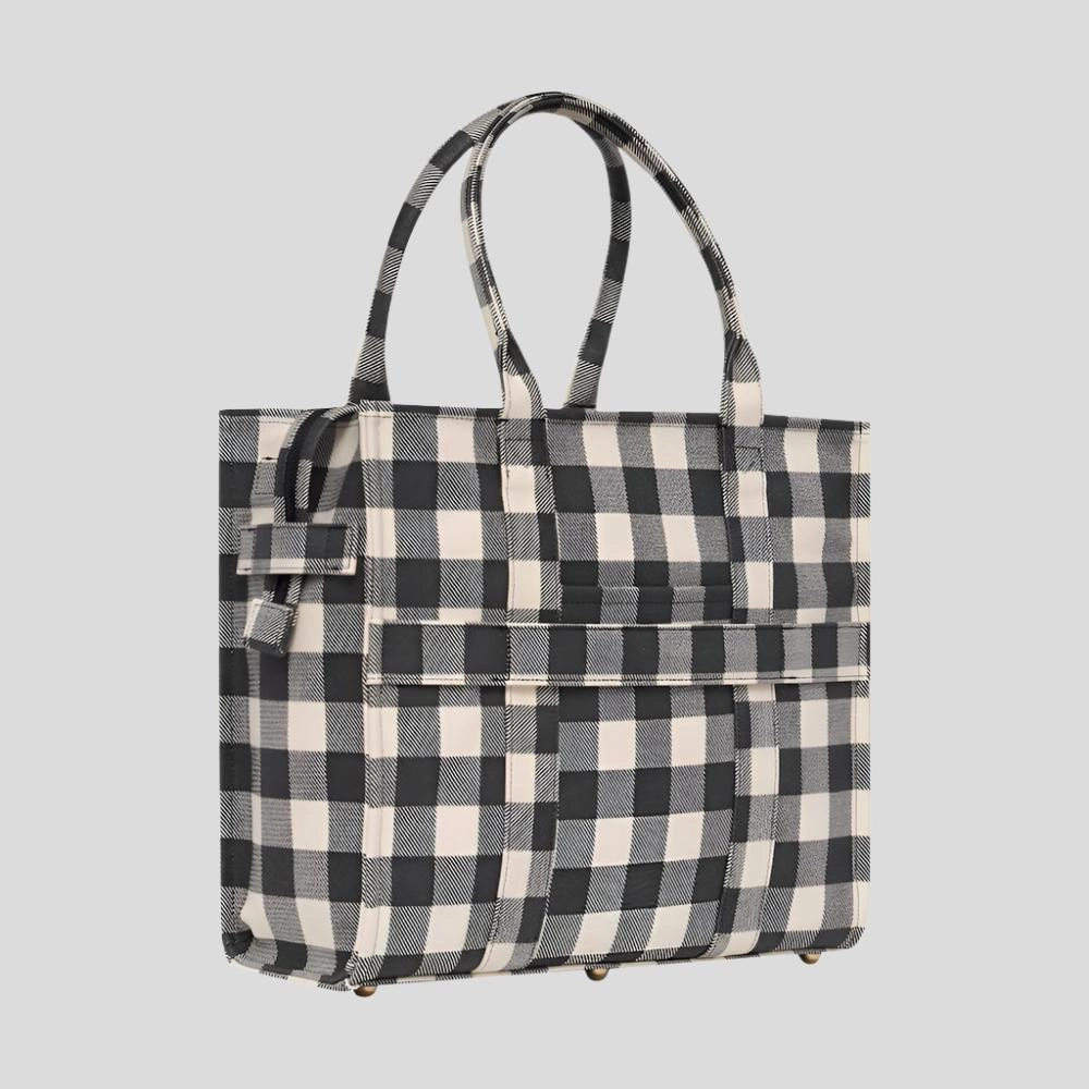 Large Bon Vivant Structured Tote Bag -- Black Gingham