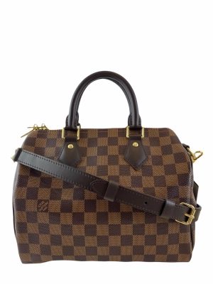 Louis Vuitton Canvas Damier 'Speedy 25' W/ Crossbody Strap