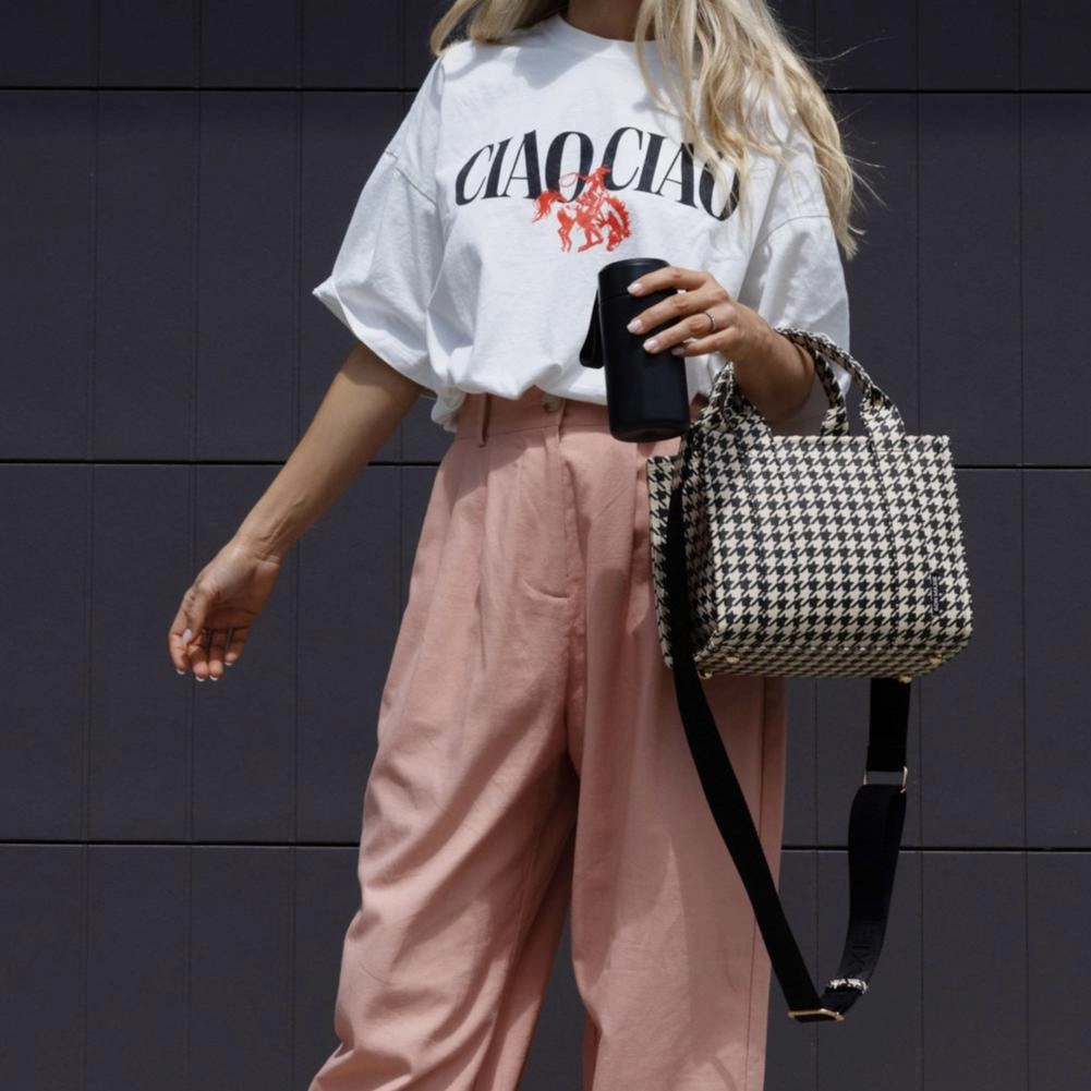 Micro Bon Vivant Structured Tote Bag -- Black Houndstooth