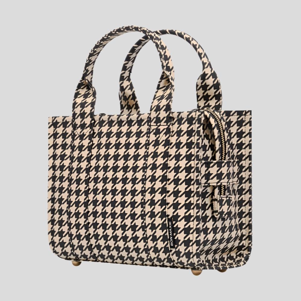 Micro Bon Vivant Structured Tote Bag -- Black Houndstooth
