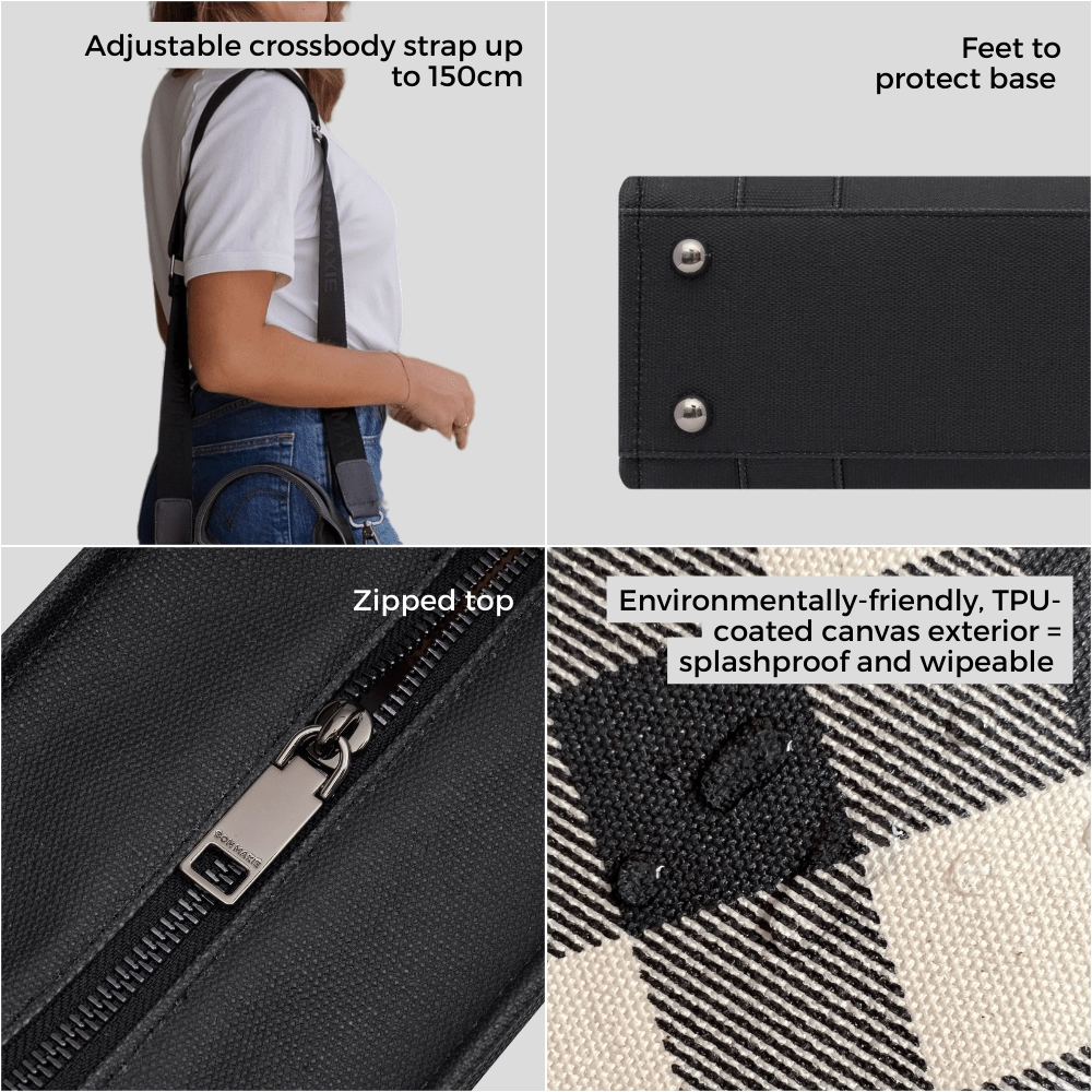Micro Bon Vivant Structured Tote Bag -- Black Houndstooth