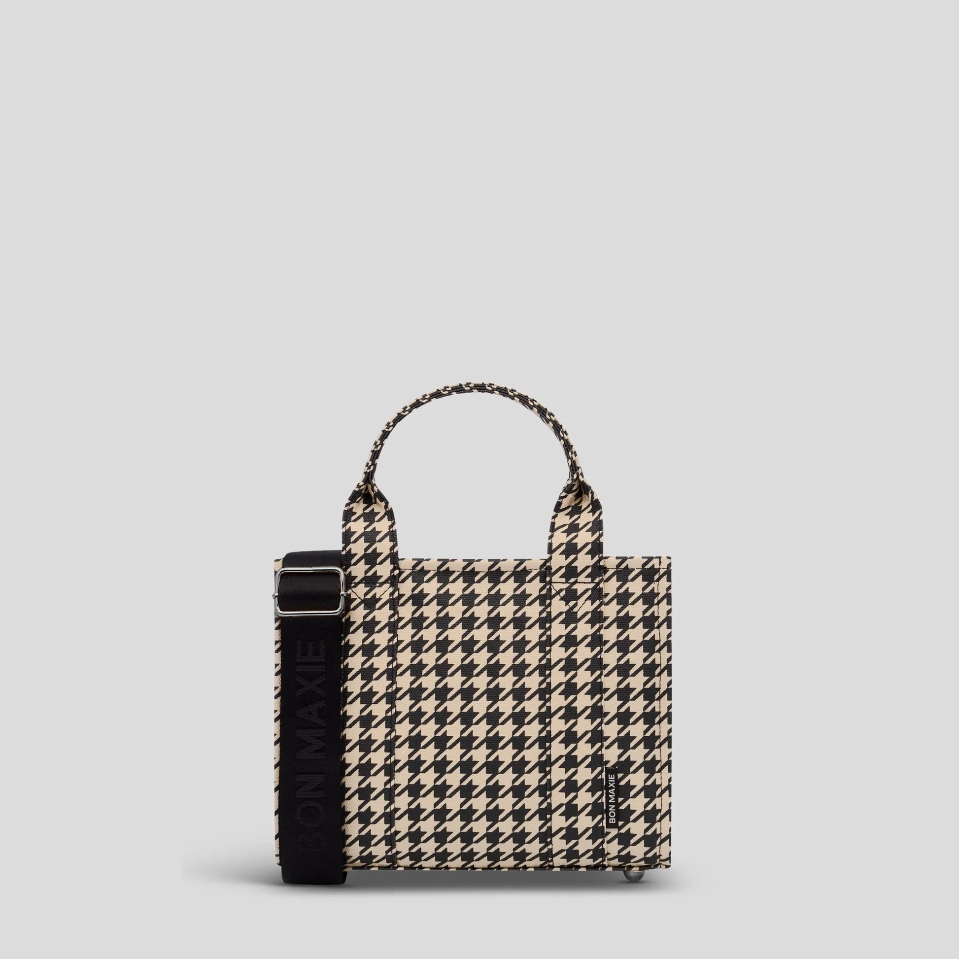 Micro Bon Vivant Structured Tote Bag -- Black Houndstooth