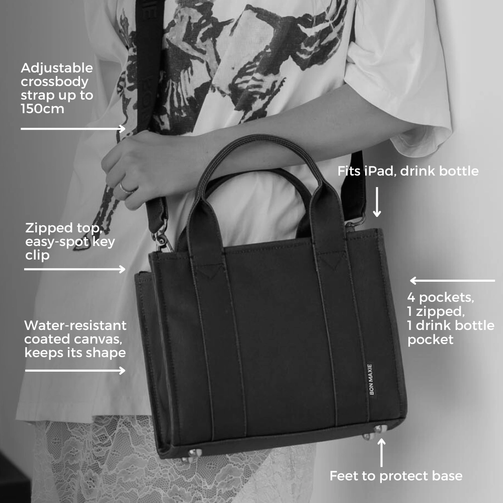 Micro Bon Vivant Structured Tote Bag -- Black Houndstooth