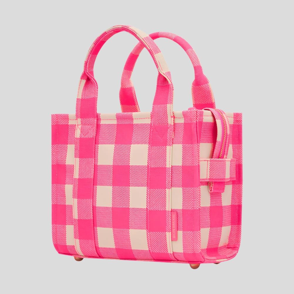 Micro Bon Vivant Structured Tote Bag -- Neon Pink Gingham