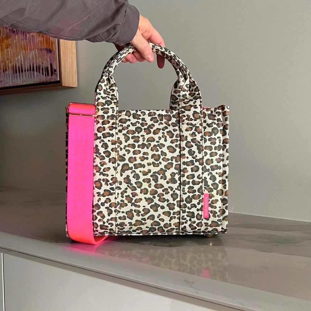 Micro Bon Vivant Structured Tote Bag -- Neon Pink Leopard