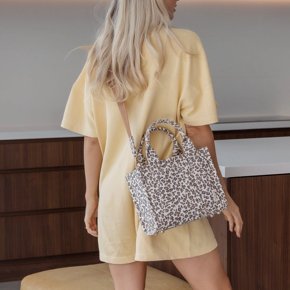 Micro Bon Vivant Structured Tote Bag -- Tan Leopard