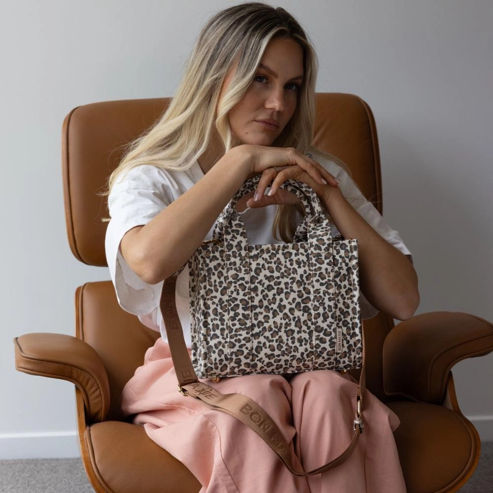 Micro Bon Vivant Structured Tote Bag -- Tan Leopard