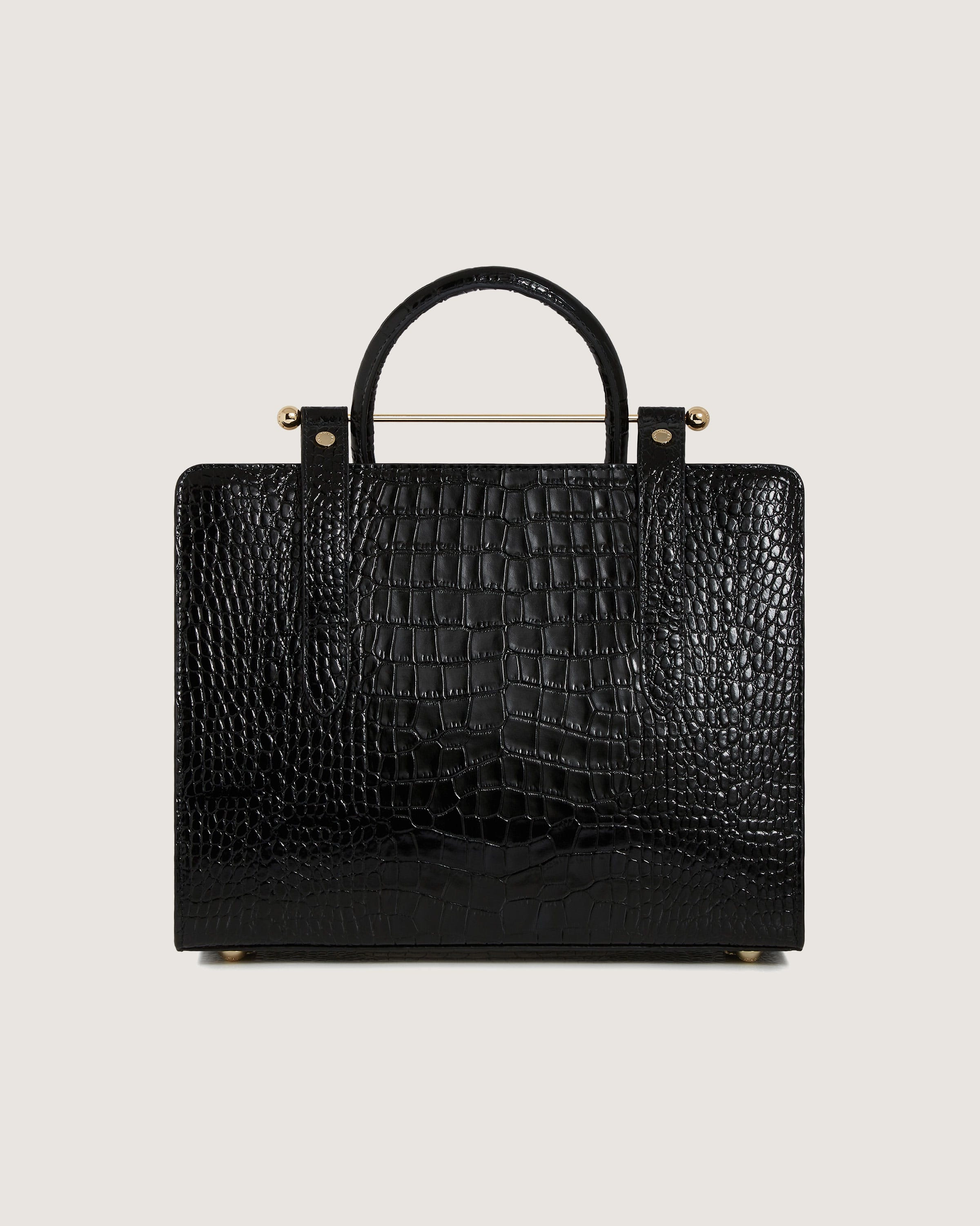 Midi Tote - Croc-Embossed Leather Black