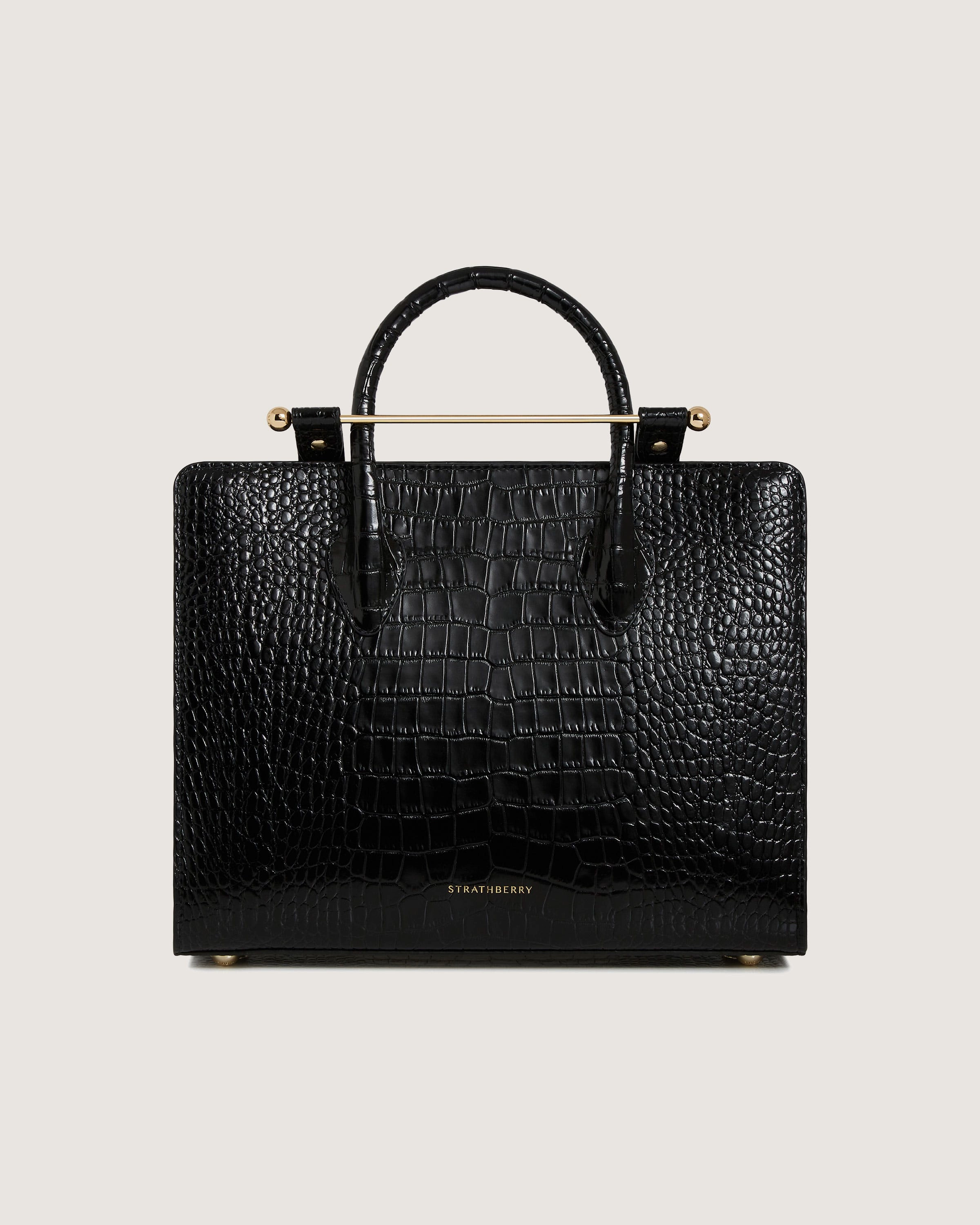 Midi Tote - Croc-Embossed Leather Black