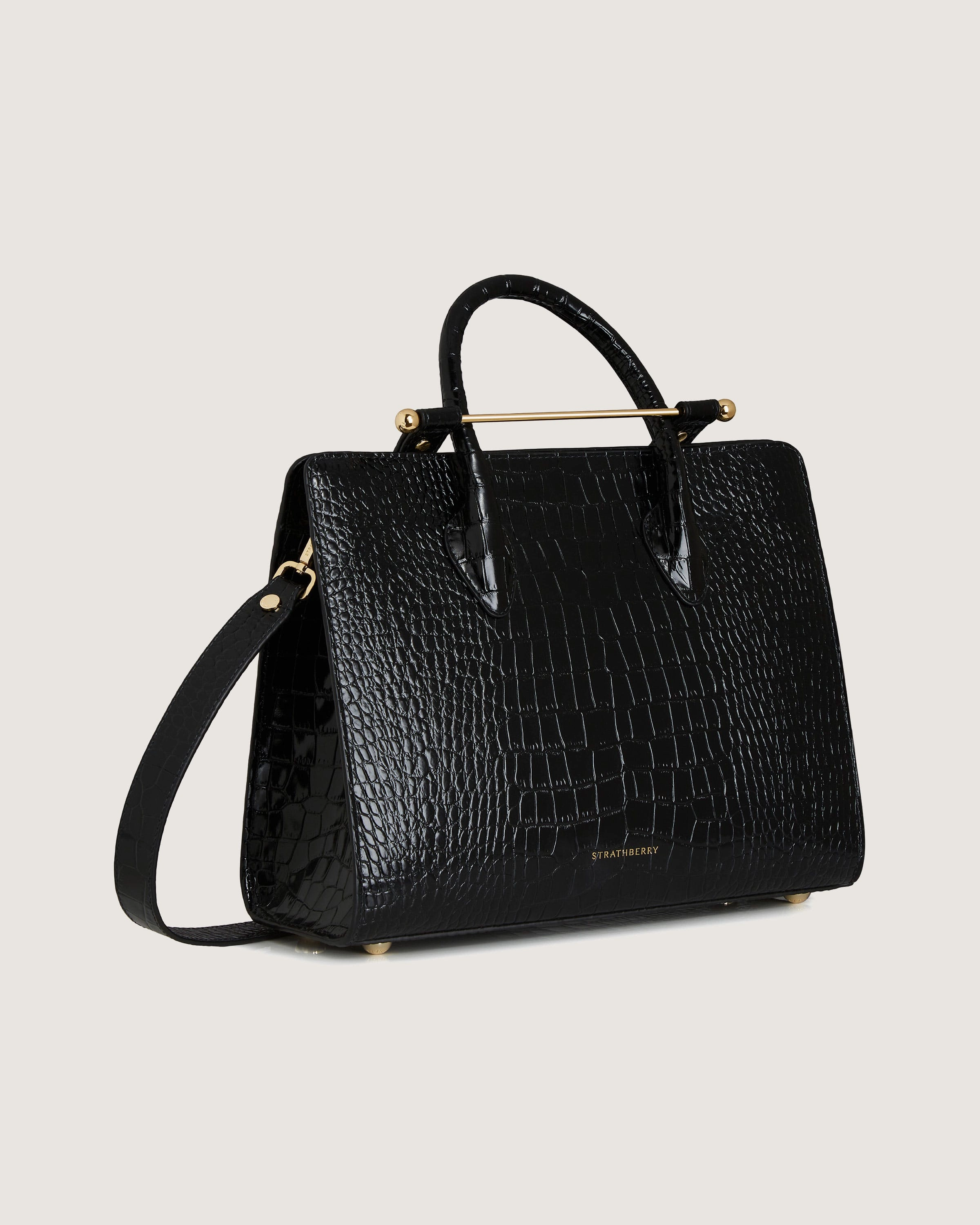 Midi Tote - Croc-Embossed Leather Black