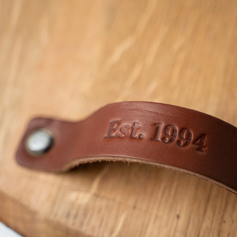 Your Logo   Our Barrels - The Butler Tennessee Whiskey Barrel Serving Tray with Leather Handles - Custom Logo and Corporate Gifting